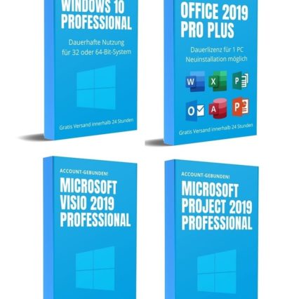 Windows 10 PRO inkl. Office 2019 Pro Plus und Visio bzw. Project 2019 (Account gebunden). TrendMicro Maximum (3 PCs & 1 Jahr) gratis