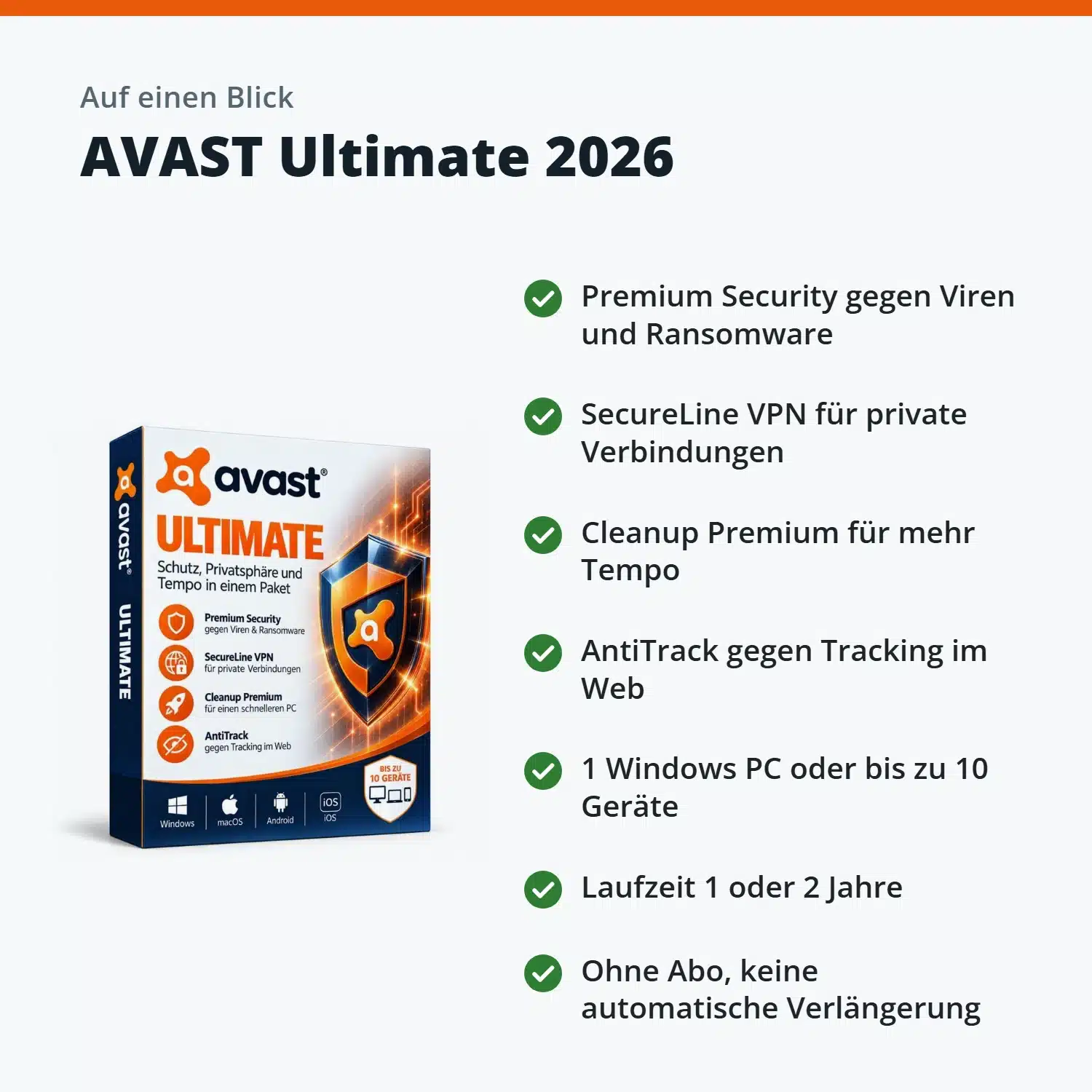 AVAST Ultimate 2026 auf einen Blick: die wichtigsten Eigenschaften