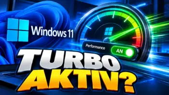 Windows 11 Turbo: Vorschaubild mit Tacho und Schalter Performance auf An
